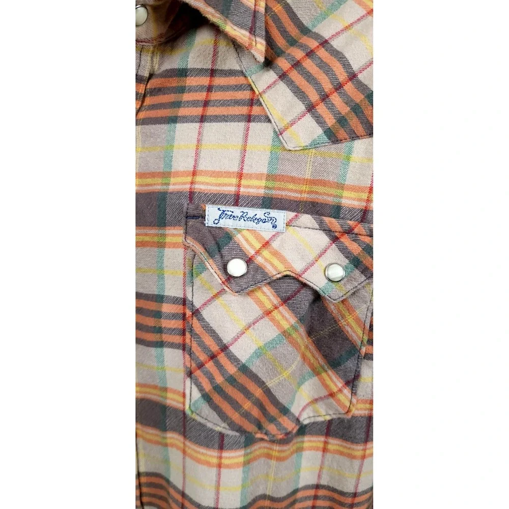 True Religion Shirt Men‎ Tag Size 2XL Fits Large Beige Plaid Pearl Snap